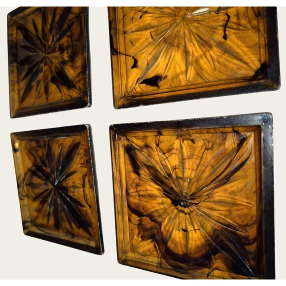 Vintage Amber Lucite Duracite Coasters Set Of 8 With Box Mcm - Picture 8 of 10